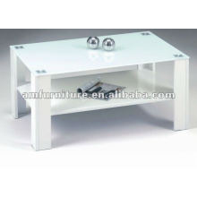 mesa de centro blanca de alto brillo con vidrio templado pintado de blanco